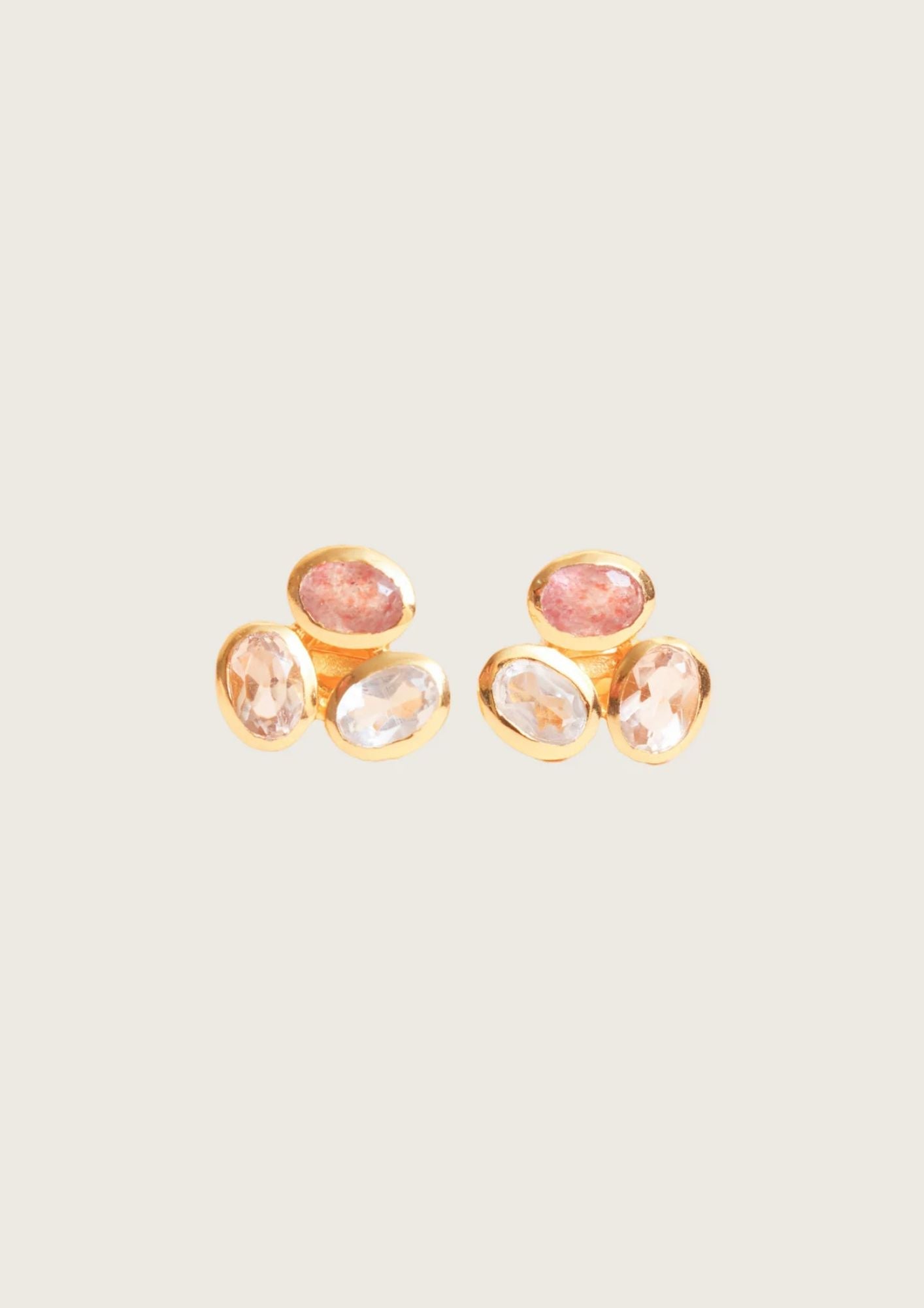 Ghani earrings - Strawberry Quartz / Morganite / Clear Quartz - earring
