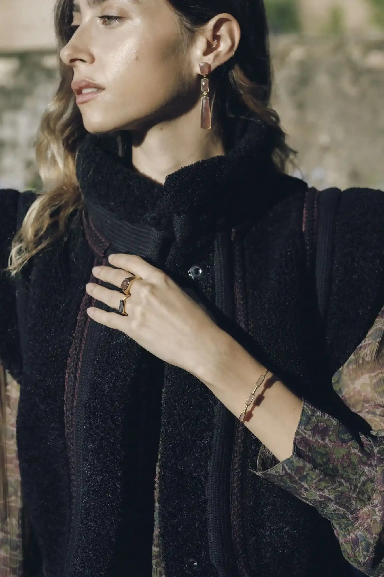 Gold-toned rectangular drop earrings with a polished finish and subtle gradient detailing.